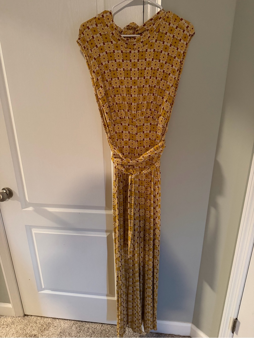 Free People Yellow Printed Jumpsuit with Waist Tie